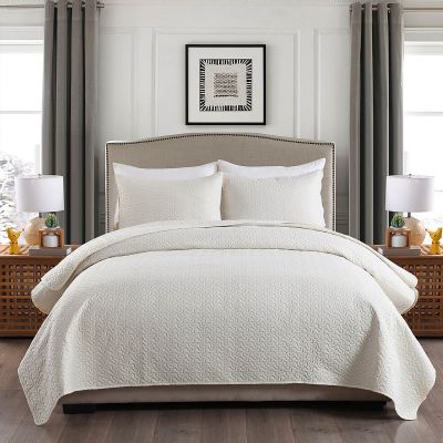 3 Piece Microfiber Quilt Set with Shams Cream