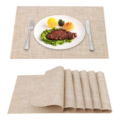 Merry Home 6PC Set Woven Vinyl Placemat for Dinning Table – Grey /Beige color