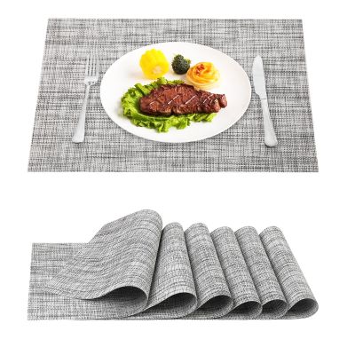 Merry Home 6PC Set Woven Vinyl Placemat for Dinning Table – Grey /Beige color